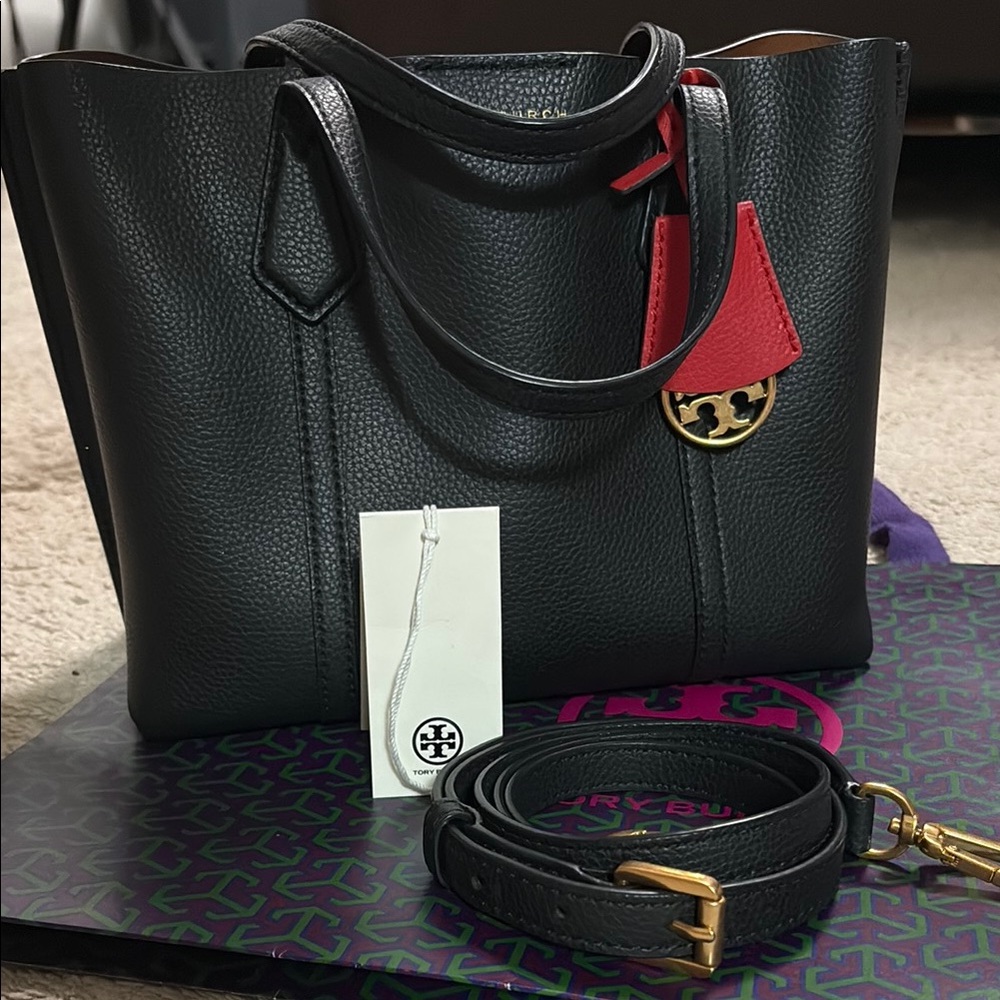 Tory Burch Small Perry Black Leather Tote Bag